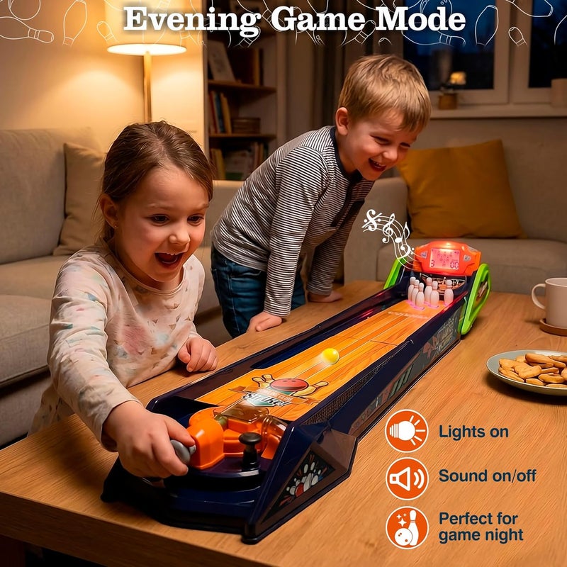 OLEOCA Bowling Game — Electronic Tabletop Arcade Game with LCD Auto Scoring, Lights & Sound, Spring-Loaded Launcher & 1-2 Player Modes — Mini Bowling Set for Kids - Image 5
